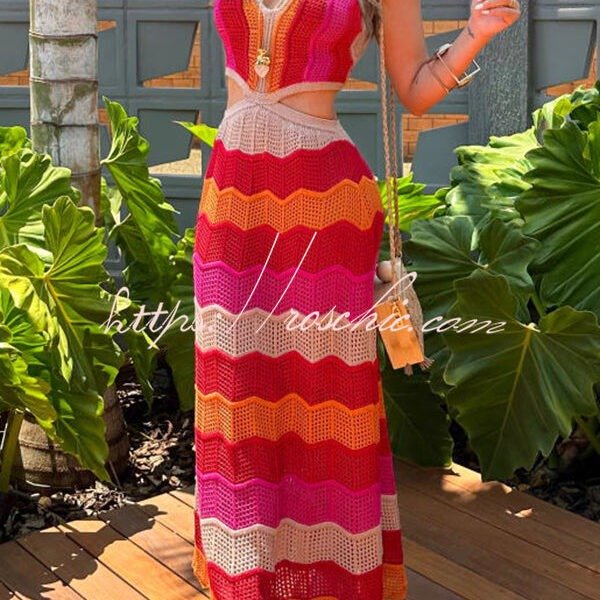 Darling Perfection Knit Texture Color Block Side Waist Cutout Maxi Dress