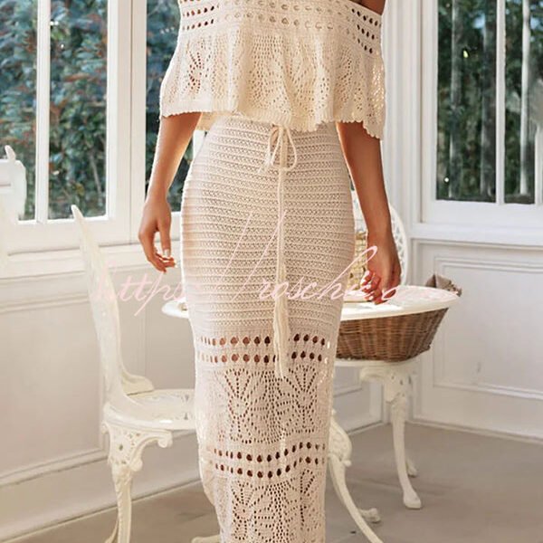 Jolene Knit Crochet Texture Off Shoulder Drawstring Waist Maxi Dresses
