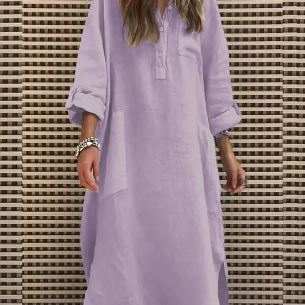 Solid Color Casual Button Pockets Irregular Hem Maxi Dress