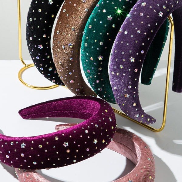 Vintage Velvet Inlaid with Colorful Rhinestones Headband
