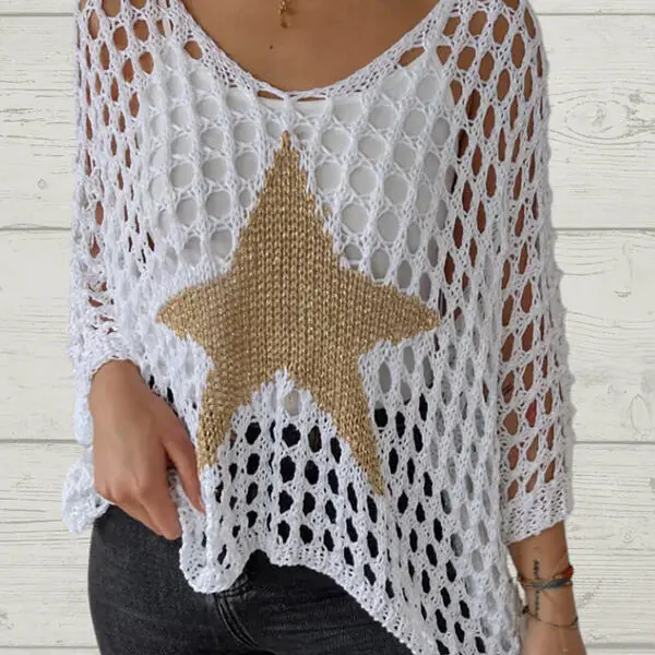 Fashionable Five-star Round Neck Loose Knitted Cover-up Top