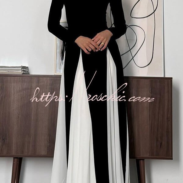 Getting Glam and Elegant Panelled Tulle Long Sleeve A-line Maxi Dress