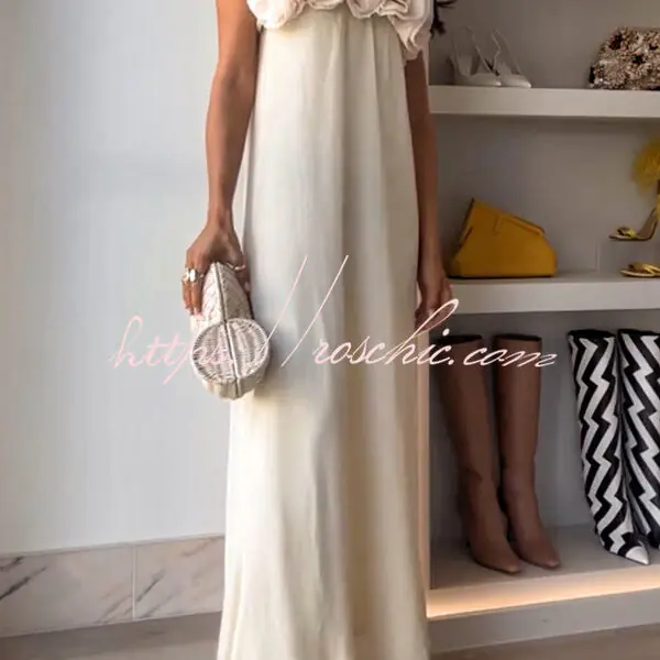 Blooming Chic Flower Applique Elastic Off Shoulder Strapless Maxi Dress