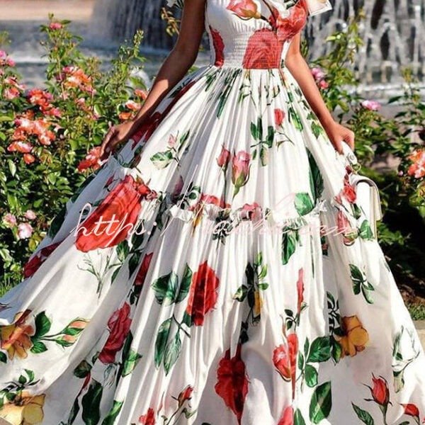 Glamorous Rose Print Patchwork Pleated High Waisted Maxi Dress
