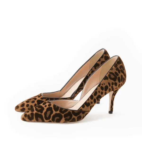 Stylish Brown Leopard Print D'Orsay Pumps Pointed Toe Stiletto Heels