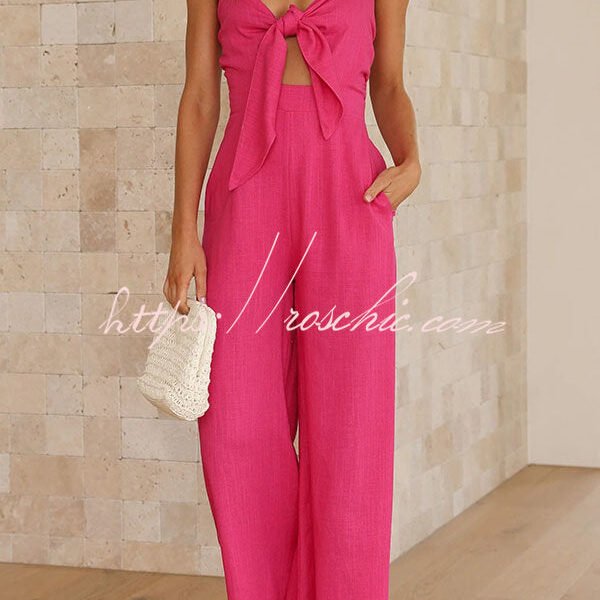 Vrinda Pocketed Adjustable Tie Smocked Back Jumpsuit