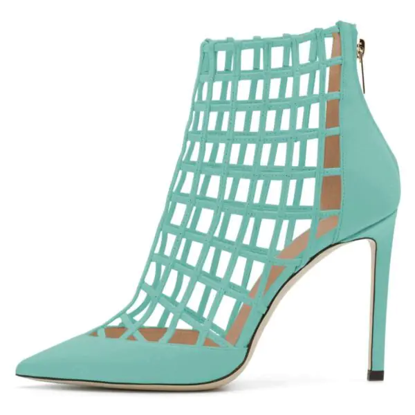 Cyan Caged Stiletto Heels Ankle Boots Summer Booties