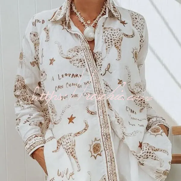 Jungle Leopard Print Loose Long Sleeve Casual Shirt