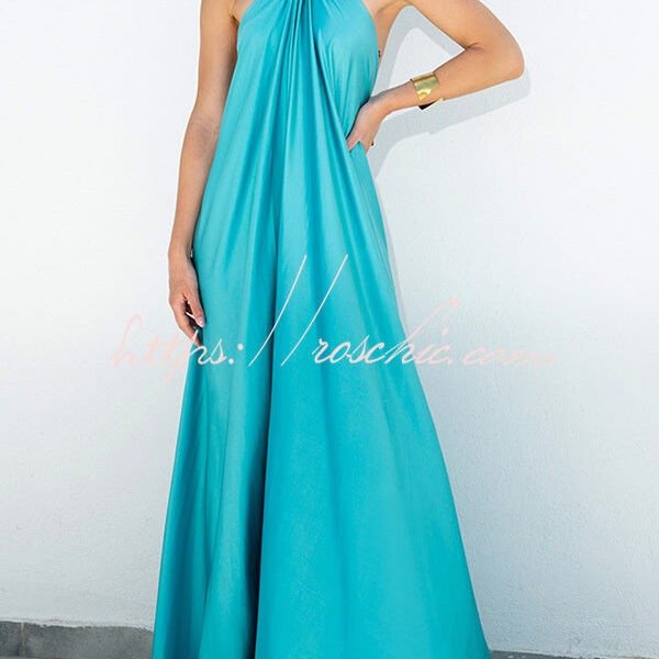 Classy and Fabulous Satin Halter Backless Maxi Dress