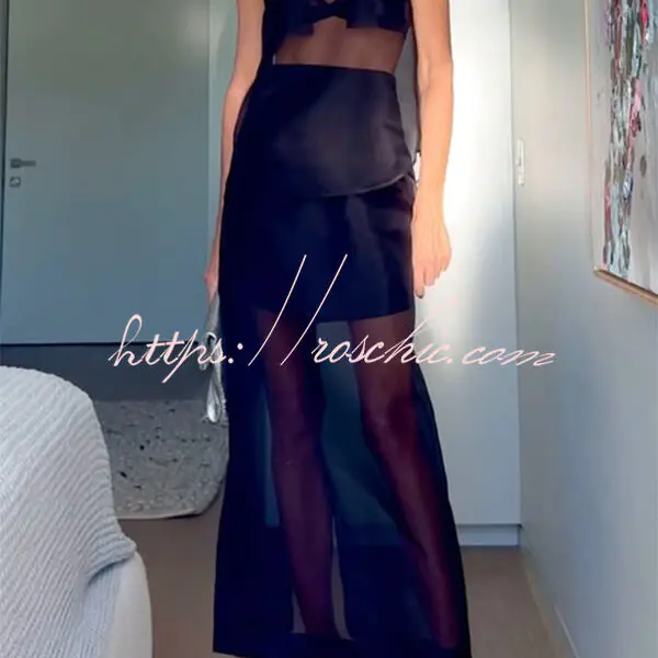 Embraces Modern Sheer Organza Pocket Oversized Tank and High Rise Slit Midi Skirt Set