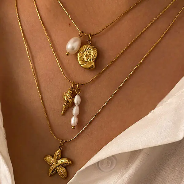 Simple Stainless Steel Conch Starfish Pearl Exquisite Mix and Match Necklace