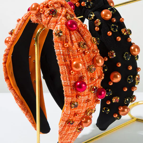 Halloween Fabric Knotted Diamond and Pearl Hair Accessories