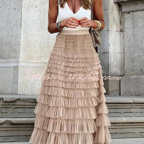 Be Your Own City Queen Tiered Elastic Waist Tulle Maxi Skirt