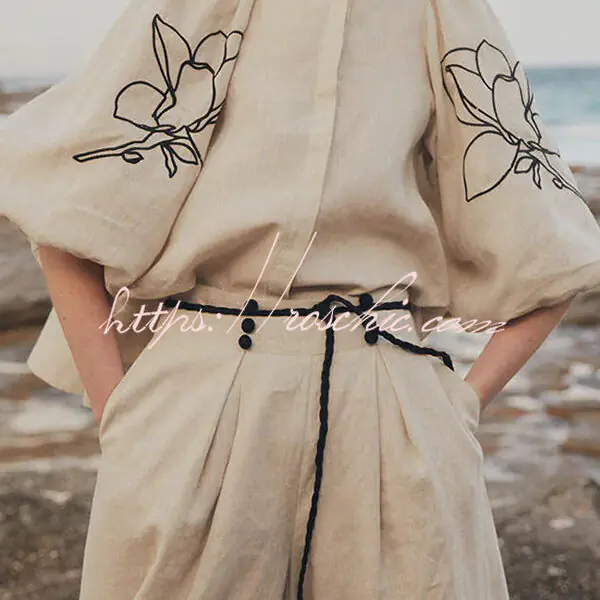 Lola Linen Blend Floral Print Balloon Sleeve Trapeze-style Loose Shirt