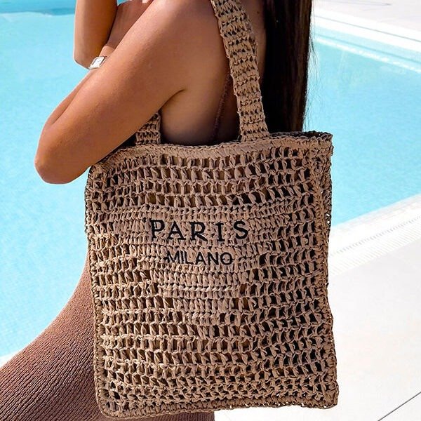 Letter Hollow Woven Beach Bag