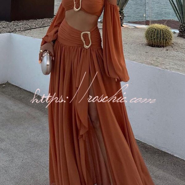 Vacation Chic Chiffon High Rise Flowy Asymmetrical Drape Maxi Skirt