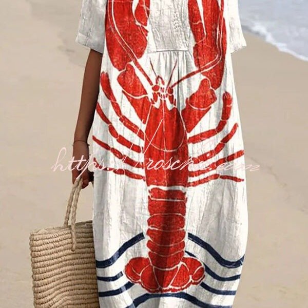 Unique Marine Print V-neck Short-sleeved Midi Dress