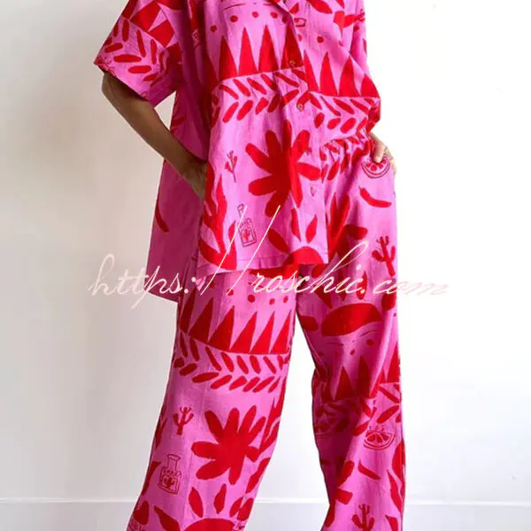 Altos Unique Printed Pocket Shirt and Elastic Waist Pants Set