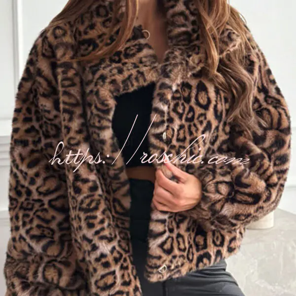 Stylish Leopard Print Lapel Long Sleeve Short Coat
