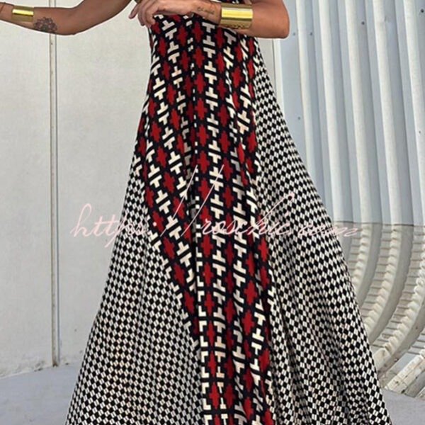 Fresh Breeze Ethnic Unique Print Ruffle Sleeve A-line Maxi Dress