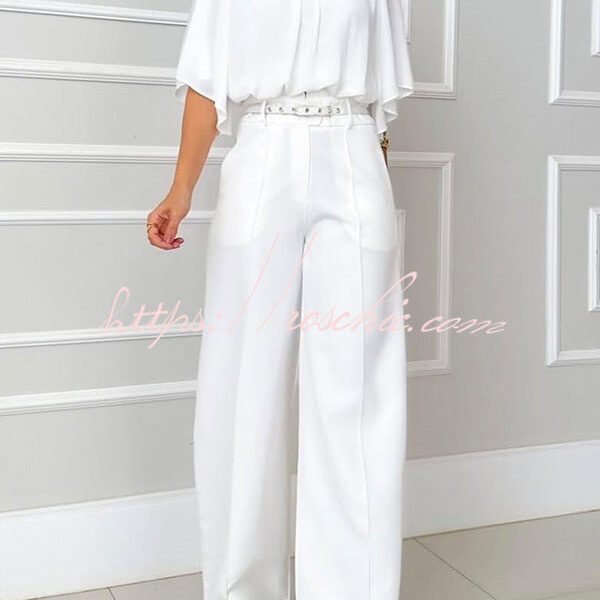 Solid Color Turtleneck Loose Top and Casual Pocket Straight-leg Pants Set