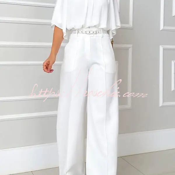 Solid Color Turtleneck Loose Top and Casual Pocket Straight-leg Pants Set