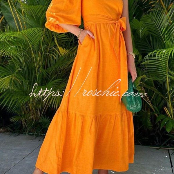 Light of My Life One Shoulder Pocketed Midi Dress