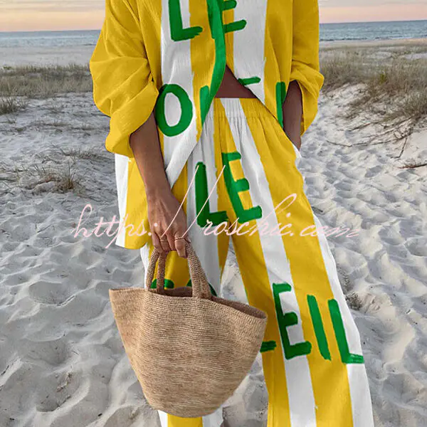 Letter Print Oversized Shirt and Elastic Waist Pocket Pants Set