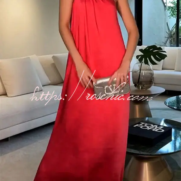 Charming Glance Satin Metal Hardware One Shoulder Loose Maxi Dress
