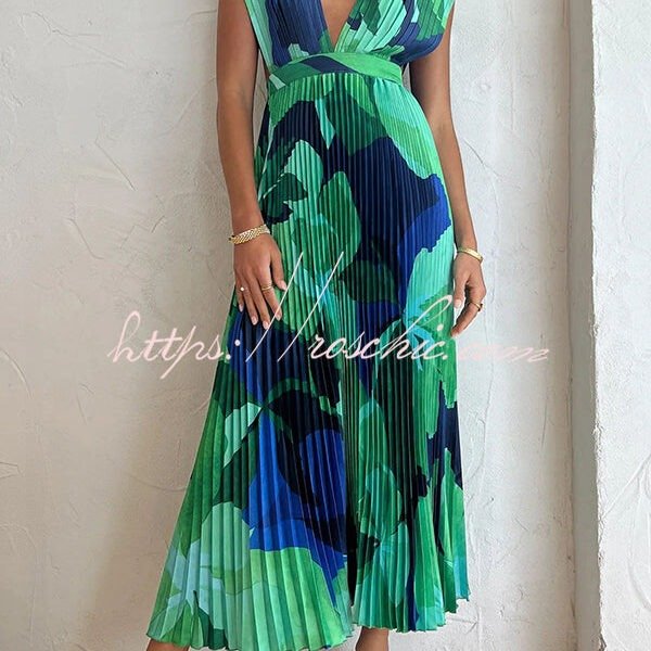 Lifetime of Love Capri Print Umbrella Pleated Maxi Dress