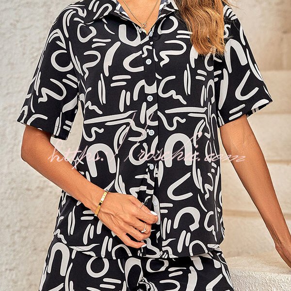 Krishelle Doodle Printed Shirt and Pocketed Elastic Waist Short Set