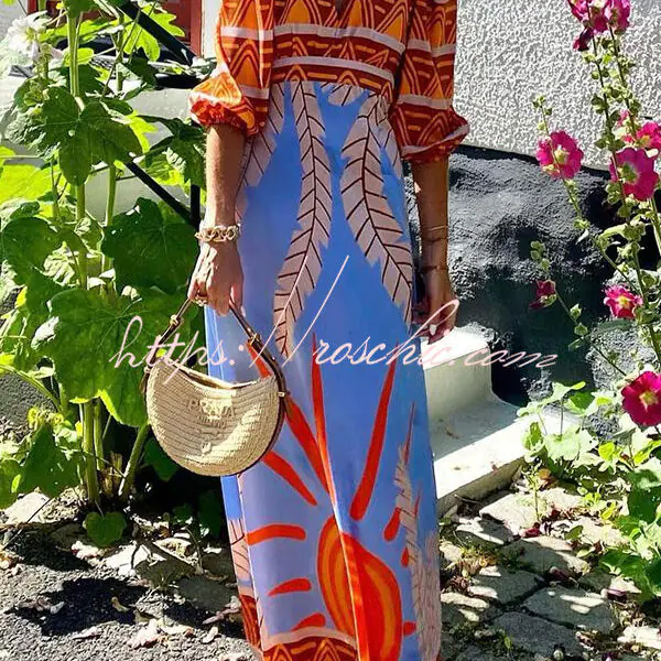 Boho Style Unique Printed Sexy Backless Strappy Maxi Dress