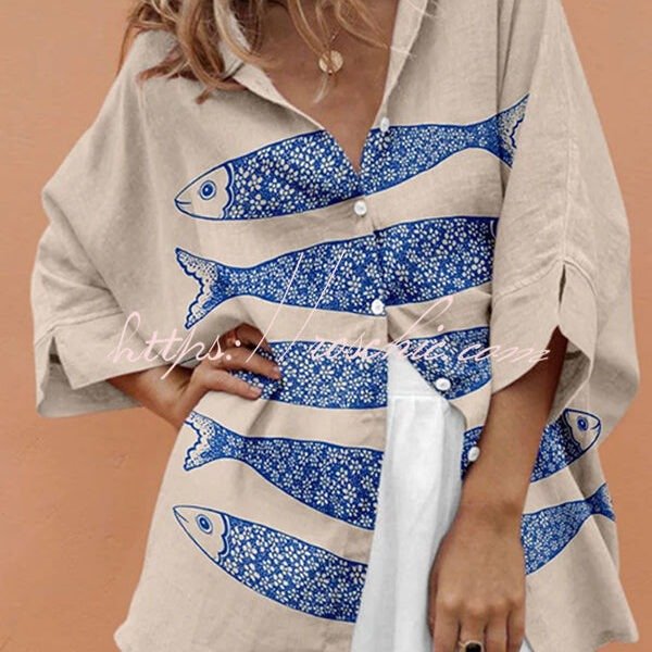 Unique Marine Print Casual Loose Shirt Top