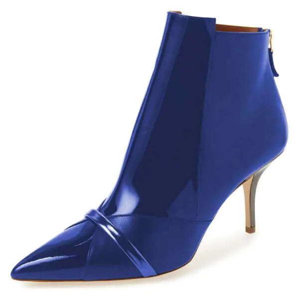 Blue Metallic Pointy Toe Stiletto Heel Ankle Boots