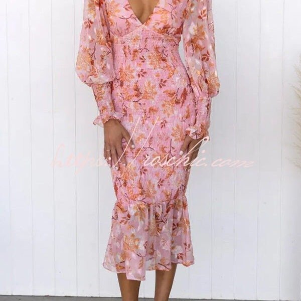 Garden Gathering Floral Smocked Waist Midi Dress