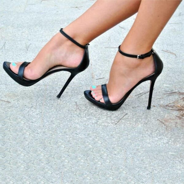 Sexy Ankle Strap Stiletto Heels Open-Toe Black Sandals for Women