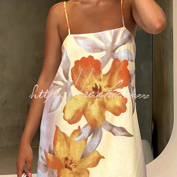 Summer Surprise Linen Blend Floral Print Slip H-line Mini Dress