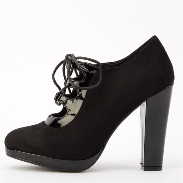 Black Vegan Suede Lace Up Boots Platform Chunky Heel Boots