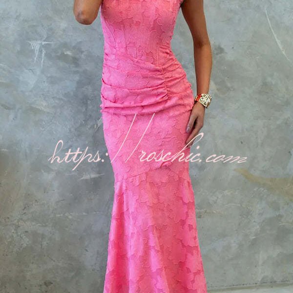 Unreal Beauty Floral Textured Material Ruched Fishtail Maxi Dress