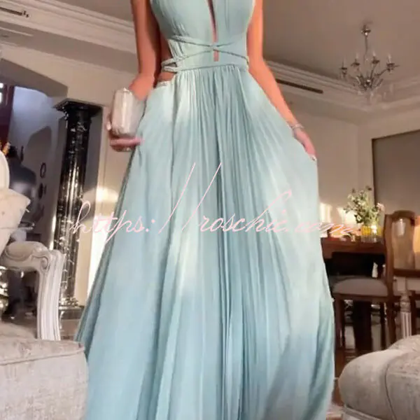 Sexy Sleeveless Open Back Cord Pleated Maxi Dress