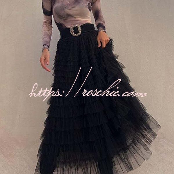 Be Your Own City Queen Tiered Elastic Waist Tulle Maxi Skirt