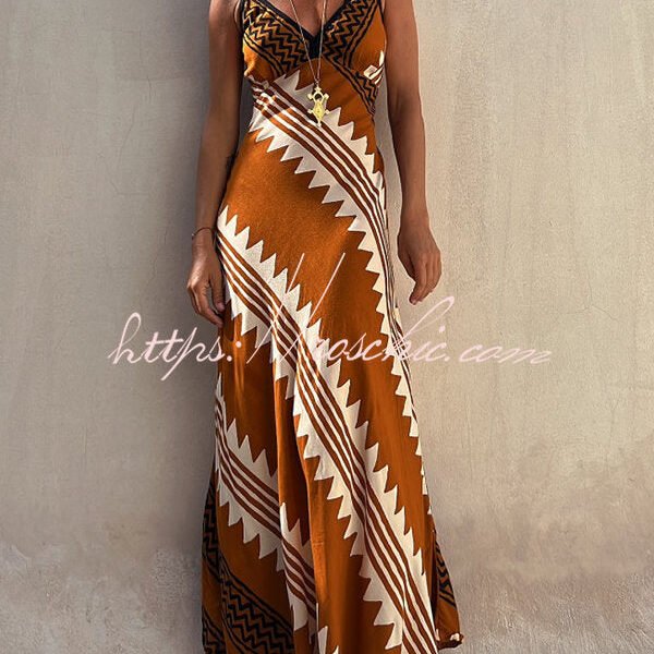Always Falling Satin Ethnic Print Smocked Back Midi Dress
