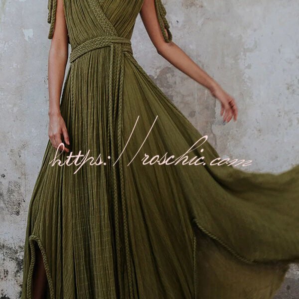 Resort Style Draped Braids Shoulder Backless Cover-up Loose Maxi Dress