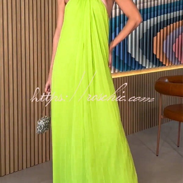 Ellise Chiffon Beads Halter Neck Backless A-line Maxi Dress