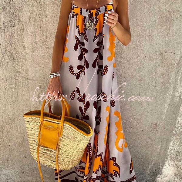 Sunday��s Color Palette Ethnic Printed Loose Cami Maxi Dress
