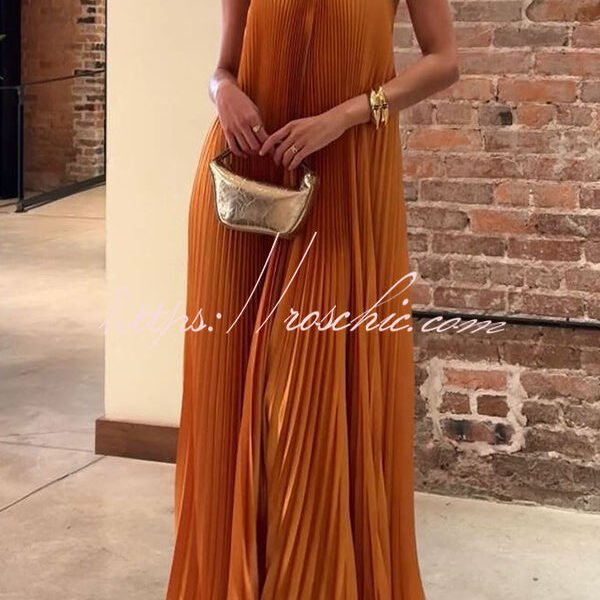 Luxurious Atmosphere Satin Halter Neck Backless A-line Gown Maxi Dress