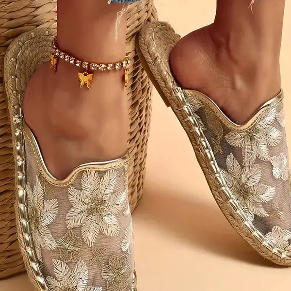 Casual Linen Woven Flat Round Toe Half Slippers