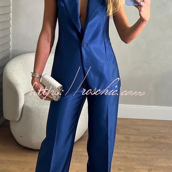 Luxurious Styling Satin Backless Straps Lapel Blazer Vest and Straight Pants Set