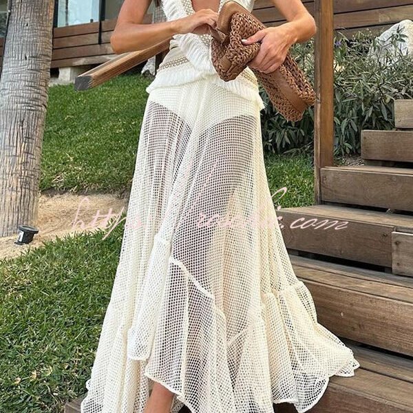 Sexy See-through Mesh Lace Resort Beach Skirt
