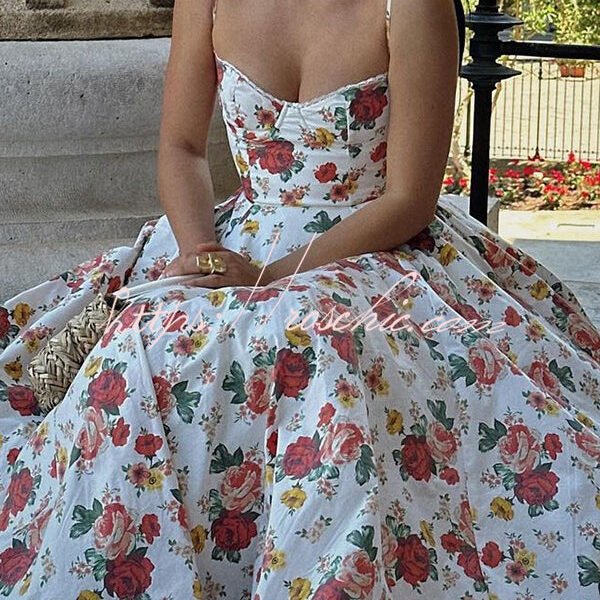 Fairy Tale Gorgeous Italian Rose Print Tulle Pocketed Slip Midi Dress